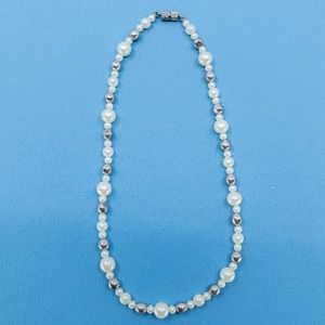 White and Gray Faux Pearl Necklace